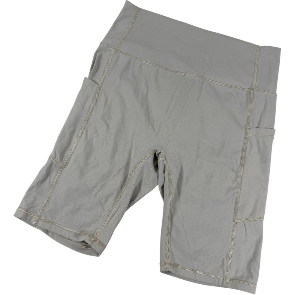 Natural Feelings SACRE Womens High Waisted Athletic Bike Shorts Tan Pockets M